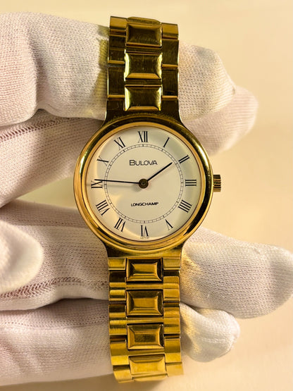 1960s Bulova Longchamp vintage men’s gold dress timekeeper manual wind