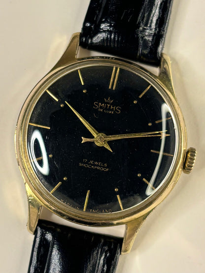 SMITHS De Luxe Vintage 1960’s Men’s Manual Black Dial Gold Dress Watch