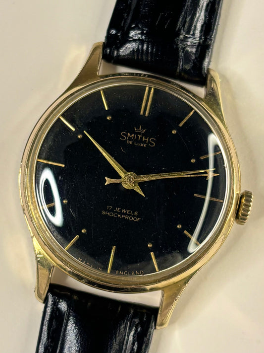 SMITHS De Luxe Vintage 1960’s Men’s Manual Black Dial Gold Dress Watch