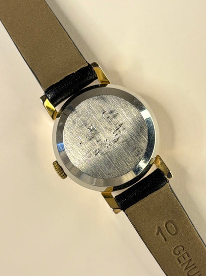Omega Ladymatic Ref. 562.005 gold plated 1973 ladies timekeeper caseback view with hallmark details