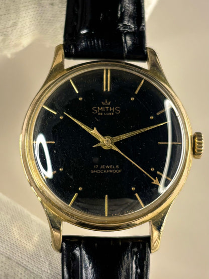 SMITHS De Luxe Vintage 1960’s Men’s Manual Black Dial Gold Dress Watch