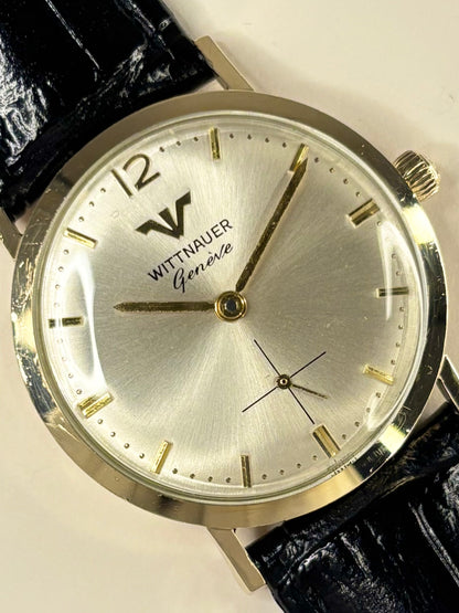 1960s Longines Wittnauer Geneve 10K rolled gold manual dress watch white sunburst dial

