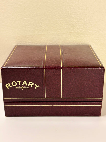 Detailed presentation box view of Rotary Ref. 1969 men’s vintage dress timekeeper Swiss manual calibre
