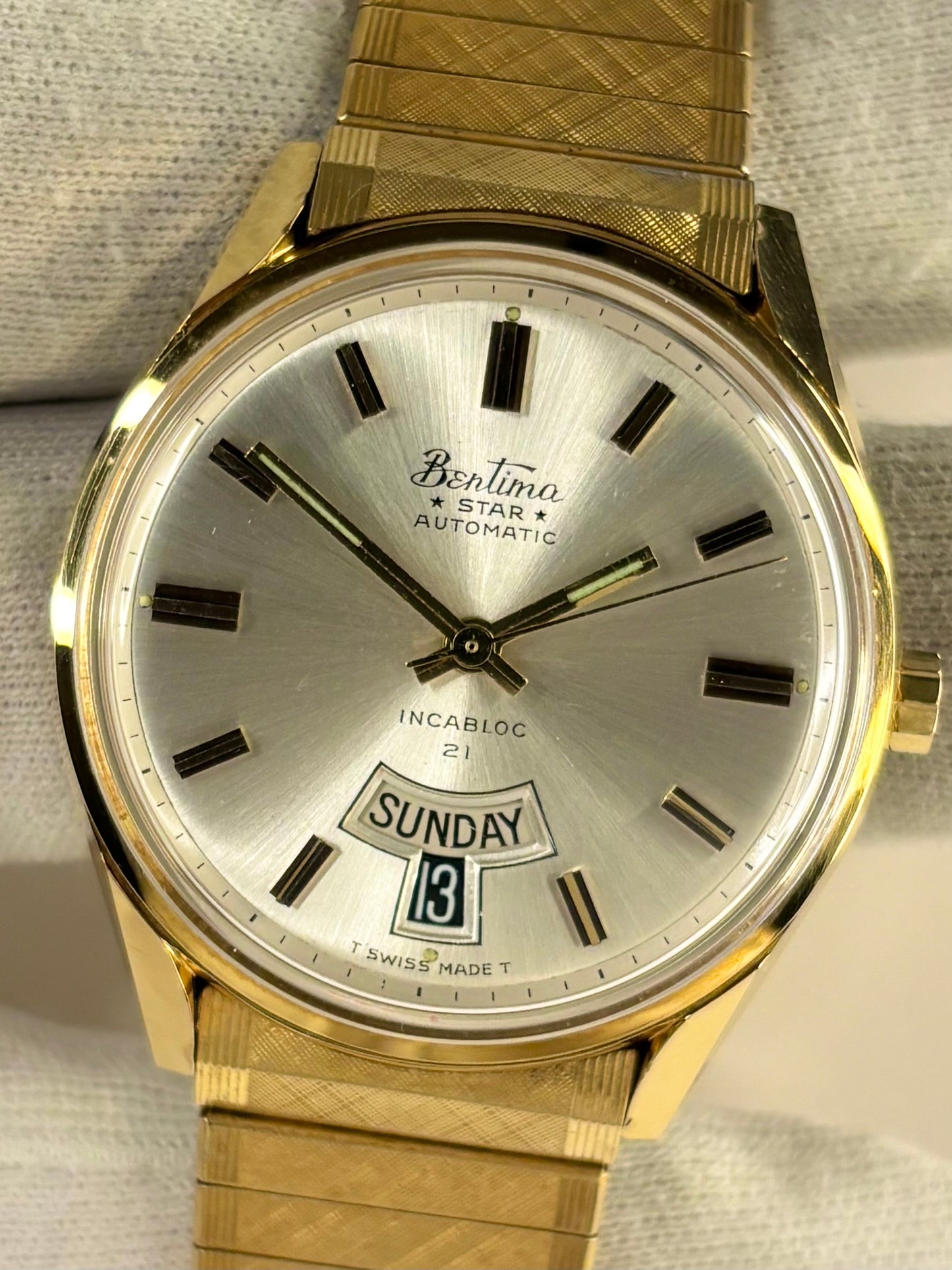 BENTIMA Star Vintage 1970’s *+BOX* Men’s Automatic Day Date Gold Dress Watch