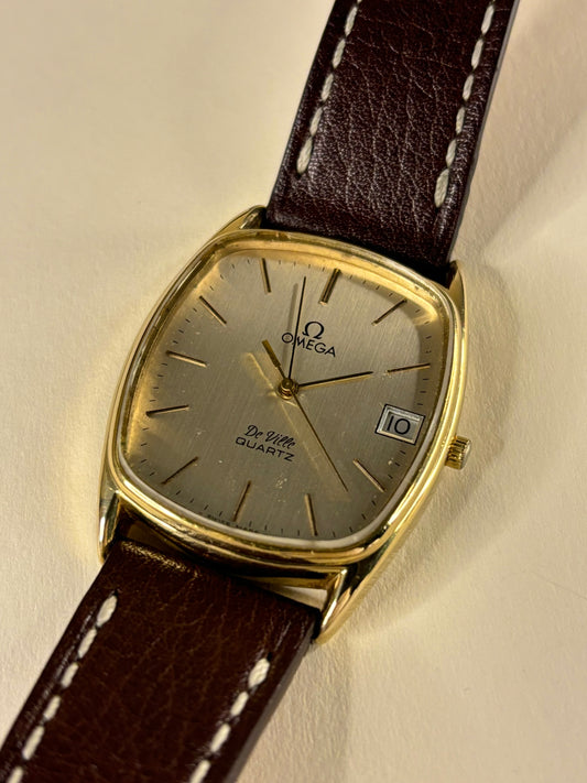 Omega De Ville Quartz Barrel Tonneau Vintage 1970’s Men’s Gold Date Watch