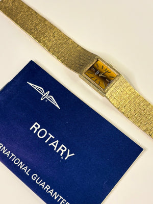 ROTARY Ladies Tigers-Eye *+PAPERS* Vintage 1970’s Manual Gold Bracelet Watch