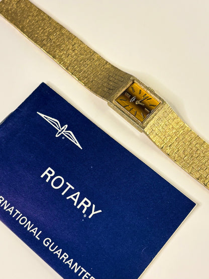 ROTARY Ladies Tigers-Eye *+PAPERS* Vintage 1970’s Manual Gold Bracelet Watch