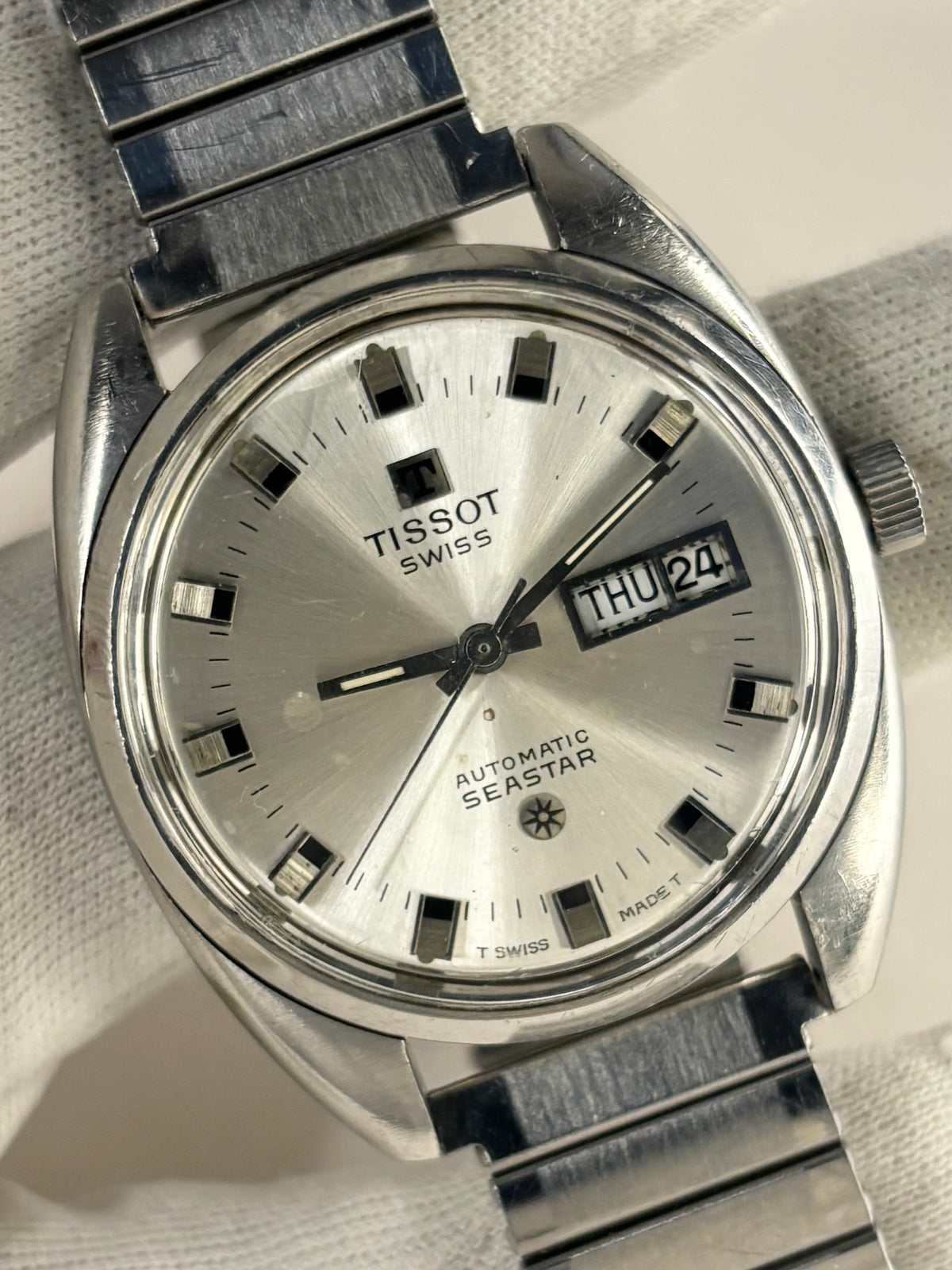 TISSOT Seastar Vintage 1960’s *+BOX* Men’s Automatic Day Date Silver Watch