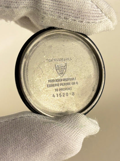 Tissot Seastar 1986 gold plated men’s vintage dress timekeeper caseback view with hallmark details