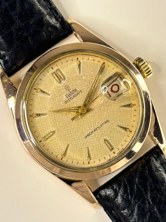 TUDOR OysterDate *RARE* Honeycomb Dial Rose Gold Vintage 1950’s Manual Men’s Dress Watch - 7919