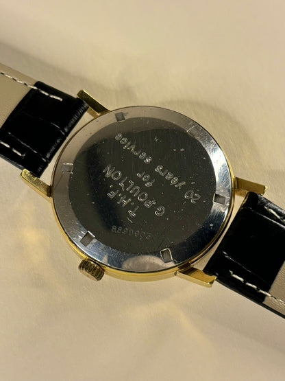 Zenith 1968 gold plated men’s vintage dress timekeeper caseback view with hallmark details