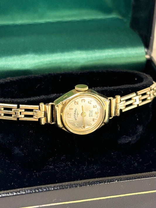 Vintage Rotary watch – c.1965 ladies' solid 9ct gold manual dress watch with white dial, in good condition with minor age-appropriate marks, complete with original Rotary box