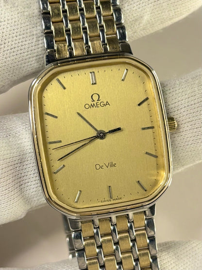 Omega De Ville men’s quartz dress watch, gold-toned dial, bimetal case, c.1982