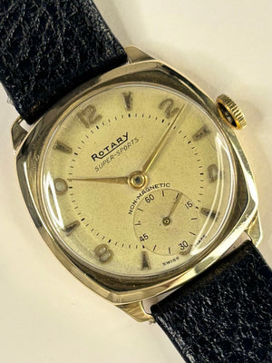 ROTARY 9ct Gold *RARE* Vintage 1950’s Men’s Manual Cushion Dress Watch
