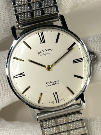 ROTARY Vintage 1960’s *+BOX&PAPERS* Men’s Manual Silver Dress Watch