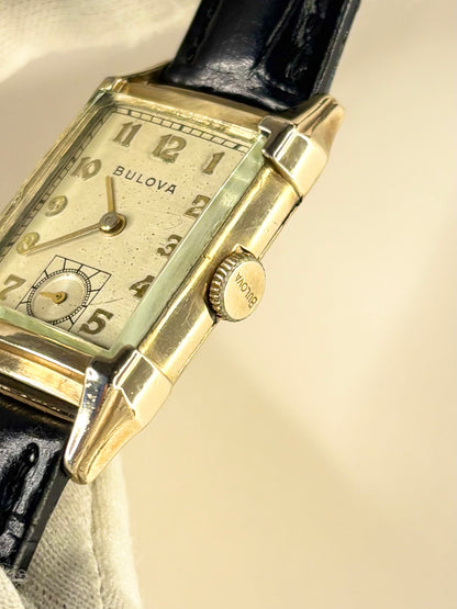 BULOVA 10K Gold Filled Vintage 1950’s *+BOX&PAPERS* Men’s Manual Tank Dress Watch
