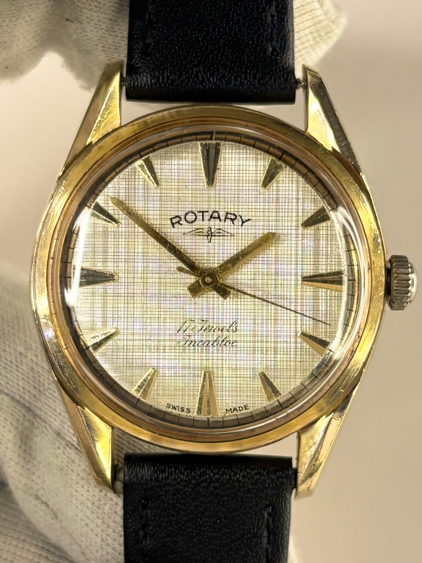 ROTARY Vintage 1960’s Linen Dial *+BOX* Men’s Manual Gold Dress Watch