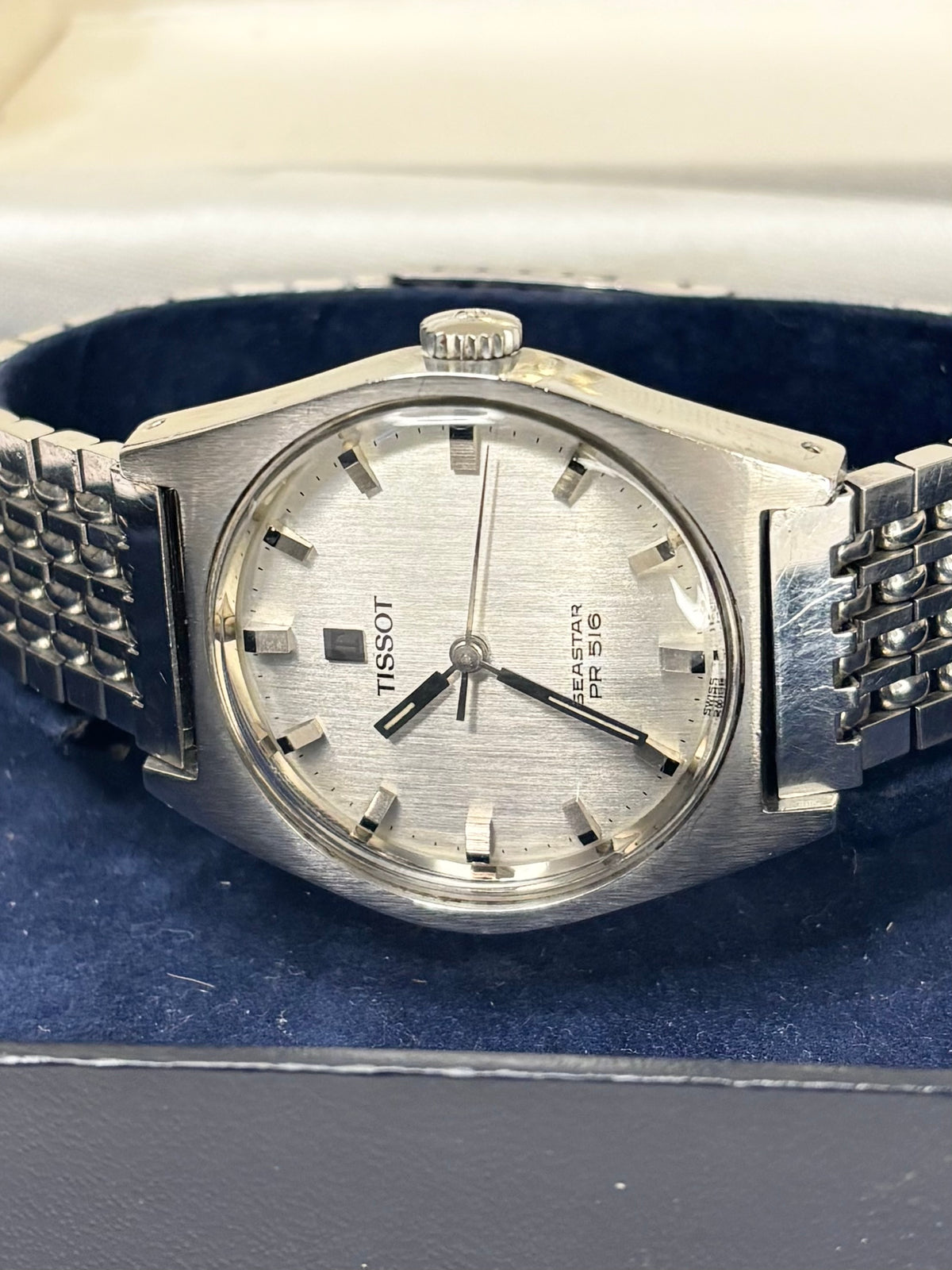 TISSOT Seastar PR 516 Vintage 1970’s *+BOX* Manual Mens Silver Watch