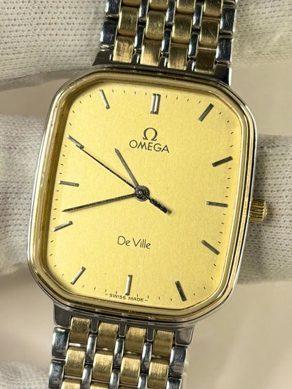 Omega De Ville men’s quartz dress watch, gold-toned dial, bimetal case, c.1982