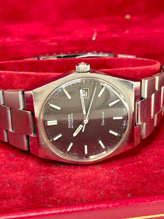 Vintage Omega Geneve ref. 166.099 watch – c.1971 men's stainless steel automatic dress watch with grey dial, in good condition with minor age-appropriate marks, complete with original Omega box by ar collectables