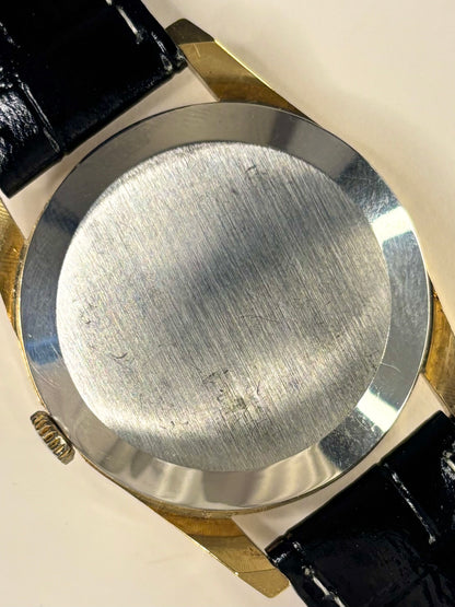 Ingersoll 1966 gold plated men’s vintage dress timekeeper caseback view with hallmark details