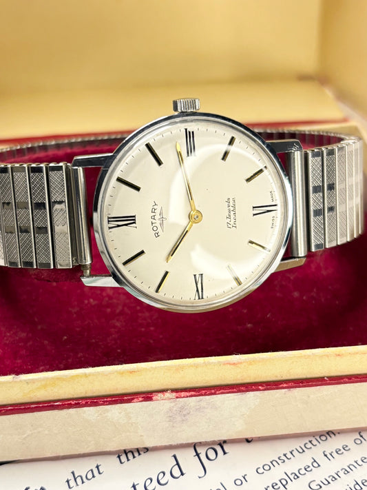 ROTARY Vintage 1960’s *+BOX&PAPERS* Men’s Manual Silver Dress Watch
