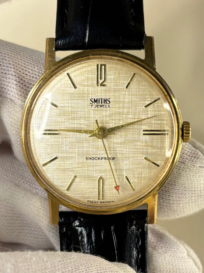 Smiths Linen Dial Vintage 1960’s Men’s Gold Dress Watch