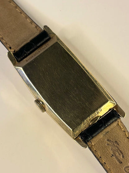 BULOVA 10K Gold Filled Vintage *RARE* 1950’s Men’s Manual Black Dial Tank Watch