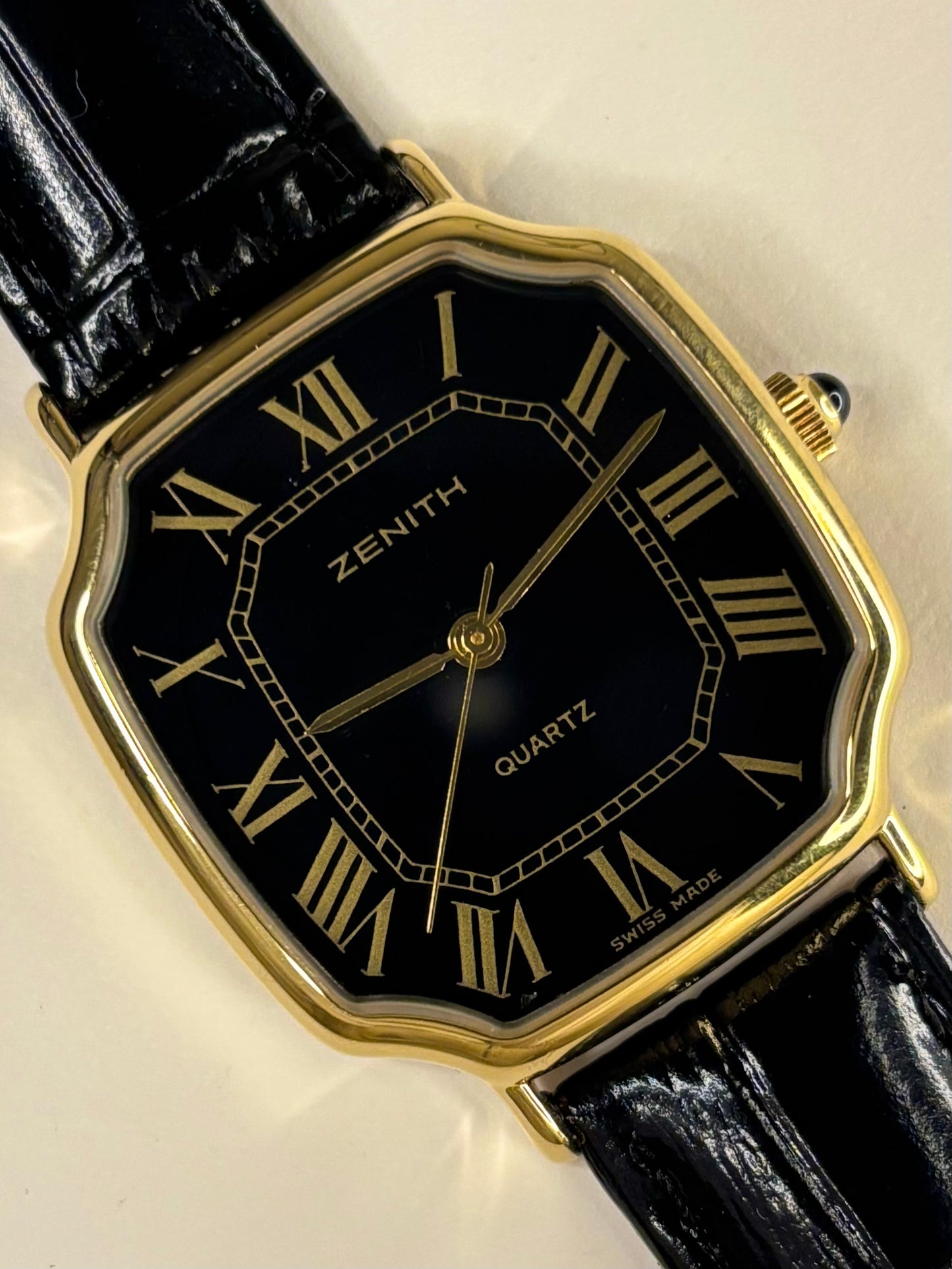 Zenith Vintage 1980’s Men’s *WITH PAPERS* Black Dial Quartz Gold Dress Watch