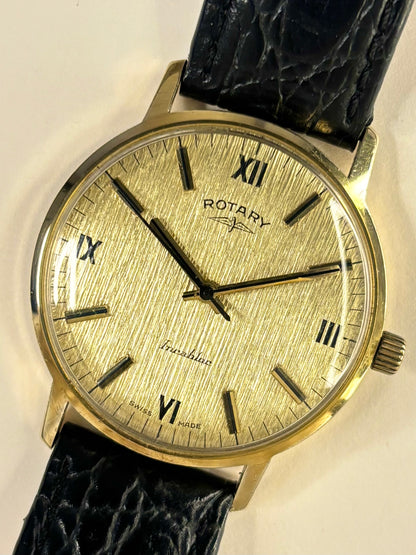 ROTARY Vintage *+BOX&PAPERS* Men’s Manual Bark Gold Dress Watch