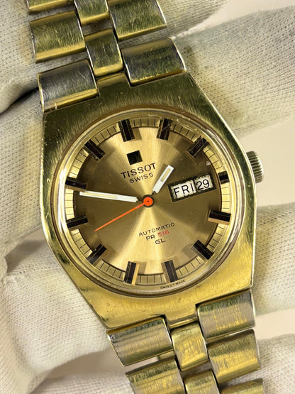 TISSOT PR516 *+BOX* Vintage 1970’s Men’s Automatic Day Date Gold Watch