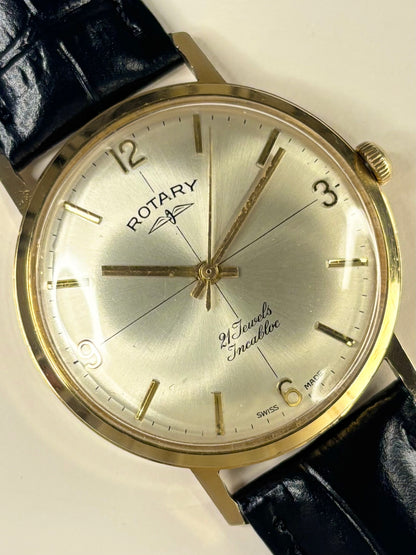 Rotary Ref. 1967 men’s 1967 dress timekeeper with gold plated case, white sunburst crosshair dial and manual movement