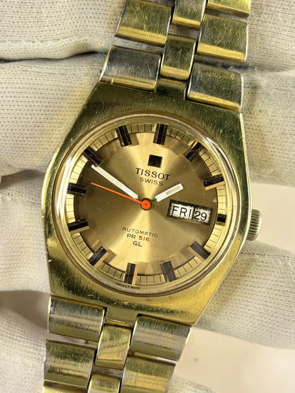TISSOT PR516 *+BOX* Vintage 1970’s Men’s Automatic Day Date Gold Watch
