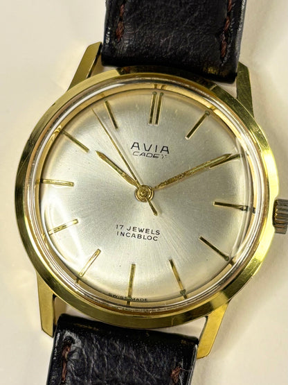 Avia Cadet 1968 men’s vintage manual movement watch, white dial, 18mm lug width