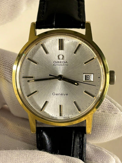 Omega Geneve Automatic 1970’s Vintage Men’s Gold Date Dress Watch - 166.098