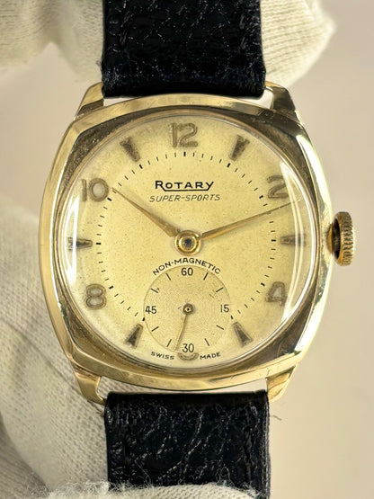 ROTARY 9ct Gold *RARE* Vintage 1950’s Men’s Manual Cushion Dress Watch