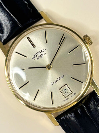Rotary 1973 men’s dress timekeeper with gold plated case, white sunburst dial and manual movement