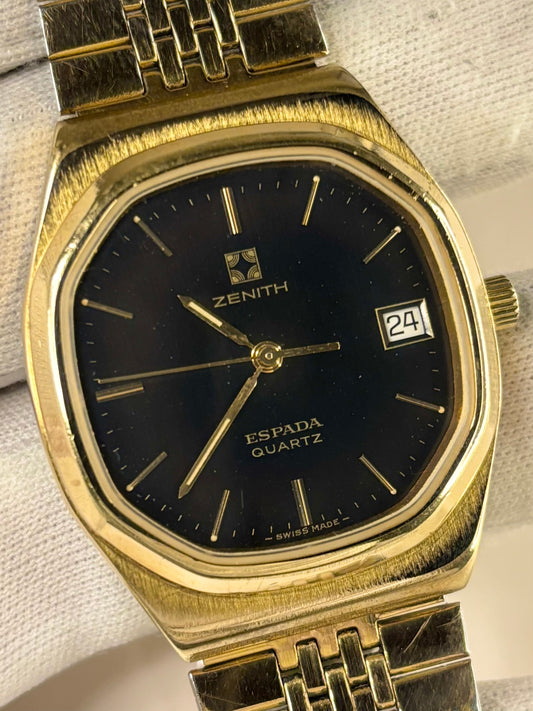 Zenith men’s quartz dress watch ref. 27 0050 425 with black dial and gold-plated case, c.1978