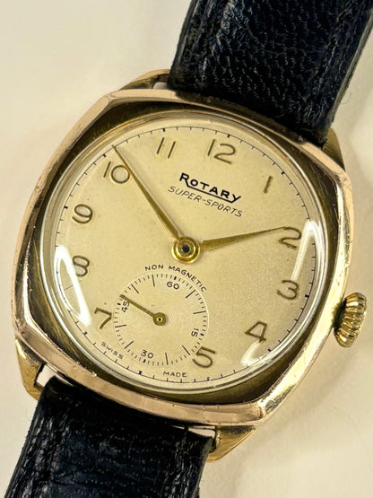 ROTARY Vintage 1940’s  *BOXED* Men’s Manual Sub-Seconds Gold Cushion Dress Watch