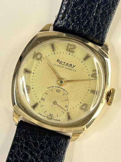ROTARY 9ct Gold *RARE* Vintage 1950’s Men’s Manual Cushion Dress Watch