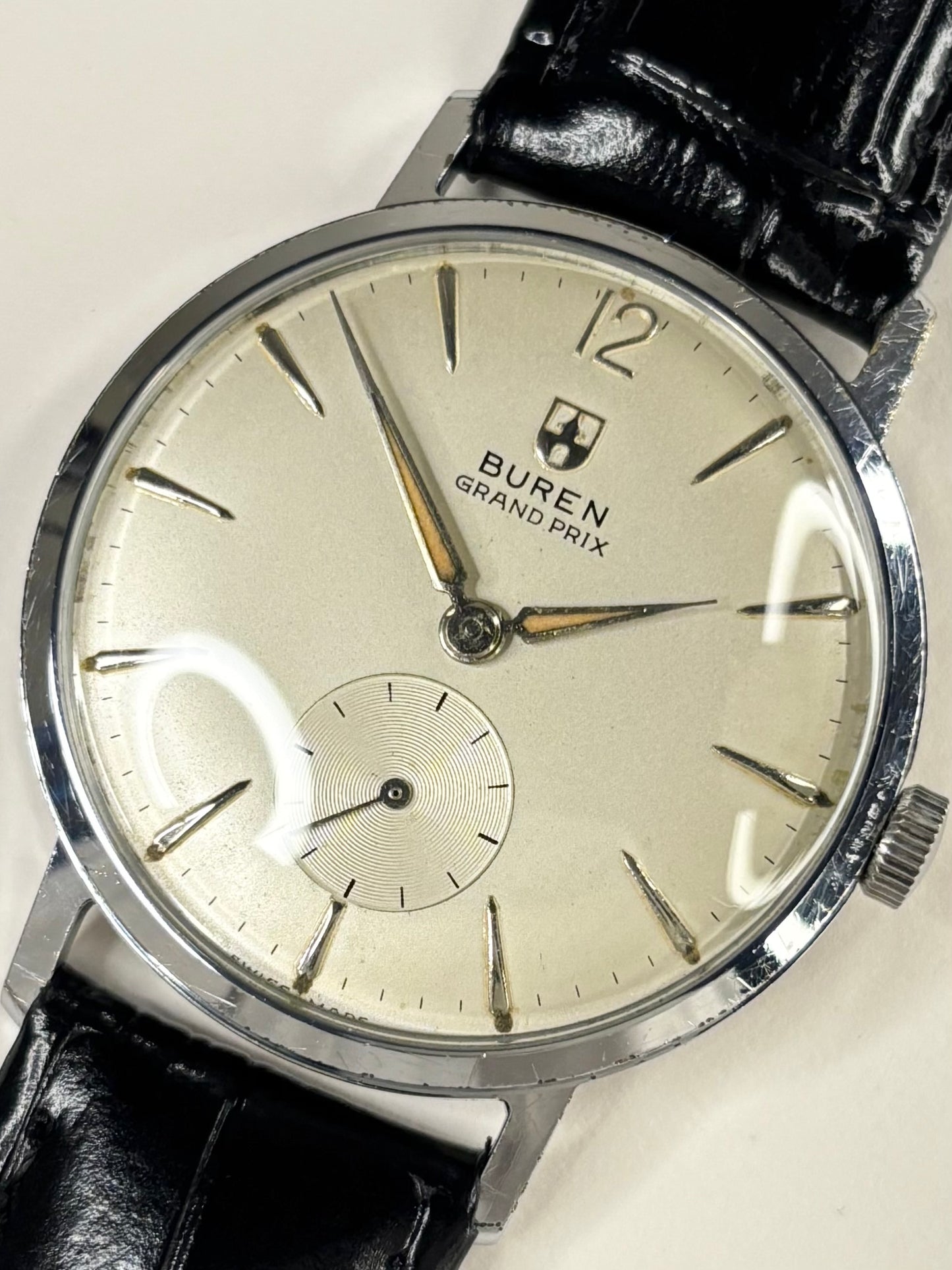 BUREN Grand Prix Vintage 1950’s *BOXED* Men’s Manual Sub-Seconds Silver Dress Watch