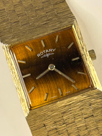 Close-up of Rotary 214 vintage men’s manual watch with gold-plated case and rare dial