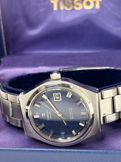 TISSOT Seastar Vintage 1970’s *+BOX* Men’s Automatic Blue Dial Date Silver Watch