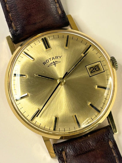 Collectible Rotary Ref. 1966 men’s vintage timekeeper featuring gold sunburst dial and classic craftsmanship