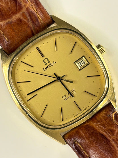 1977 Omega De Ville men’s quartz watch gold plated case gold dial