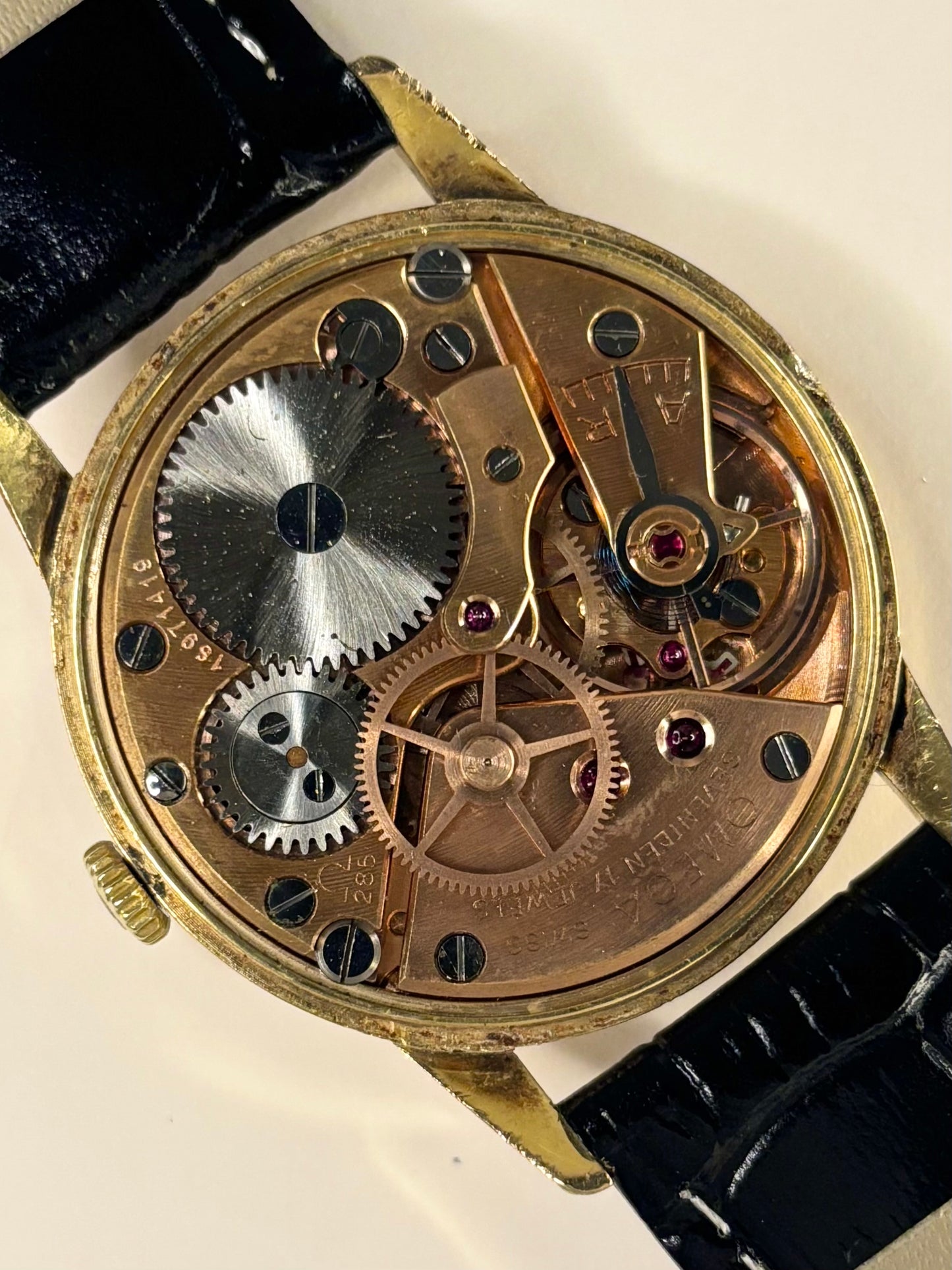 1958 Omega vintage men’s watch with gold-plated case, 18mm lug width, manual wind movement
