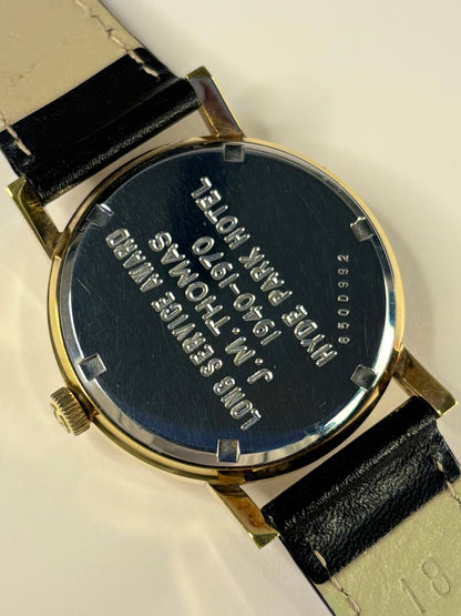 Zenith 1969 gold plated men’s vintage dress timekeeper caseback view with hallmark details