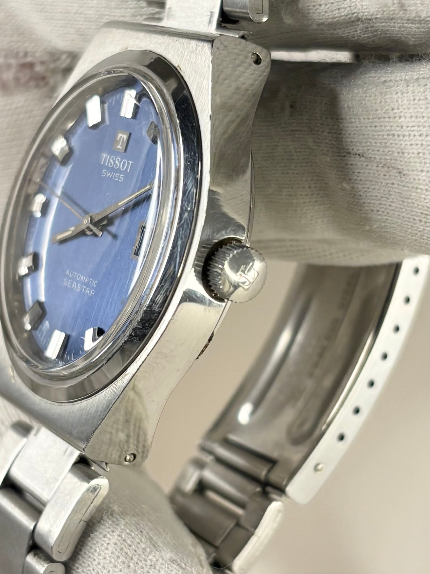 TISSOT Seastar Vintage 1970’s *+BOX* Men’s Automatic Blue Dial Date Silver Watch