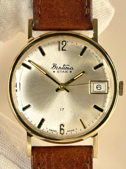 Authentic 1960's Bentima Star men’s gold dress timekeeper manual wind