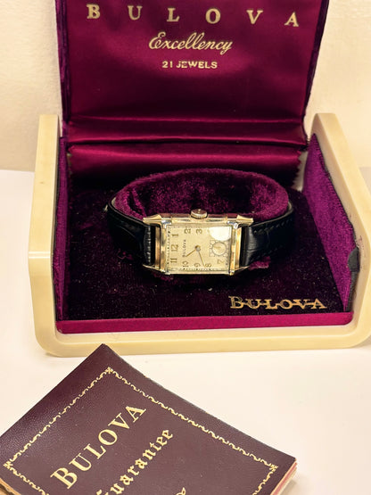 BULOVA 10K Gold Filled Vintage 1950’s *+BOX&PAPERS* Men’s Manual Tank Dress Watch